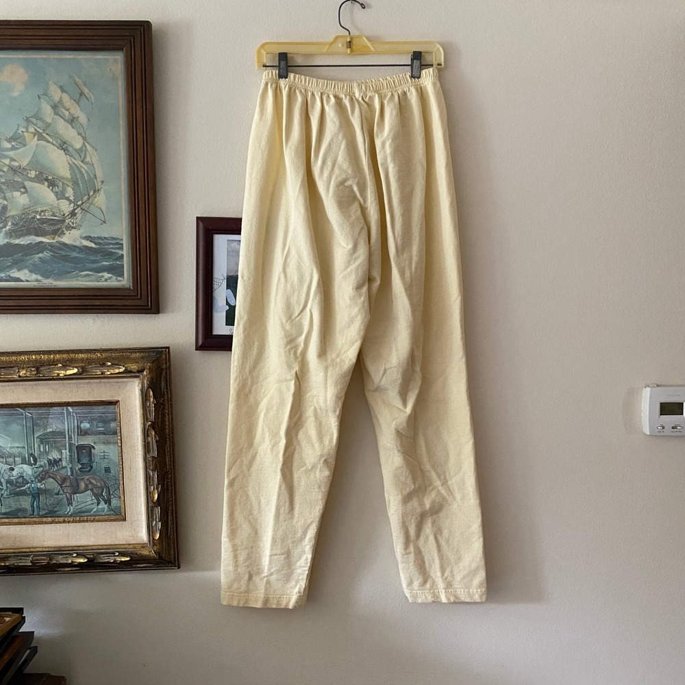 Vintage Two Piece Shirt Pants Butter Yellow Set Large Loungewear Cotton Coastal - Picture 2 of 7